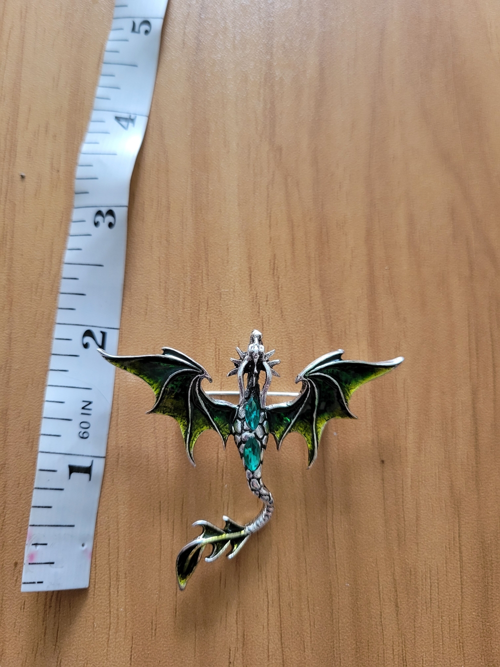 🧋NEW🧋Silver-Tone Green Enamel Dragon Brooch for Women